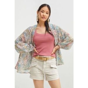 Anthropologie Womens Spotted Shimmer Open Front Kimono Multicolor One Size